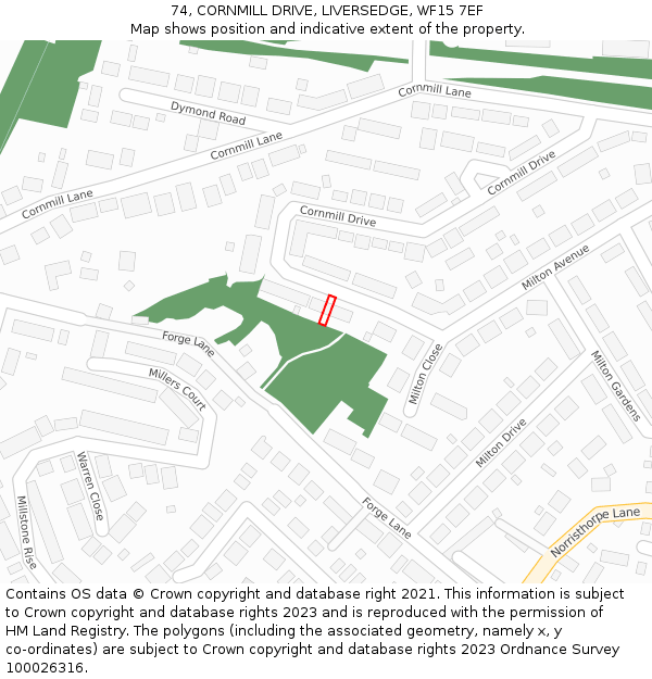 74, CORNMILL DRIVE, LIVERSEDGE, WF15 7EF: Location map and indicative extent of plot
