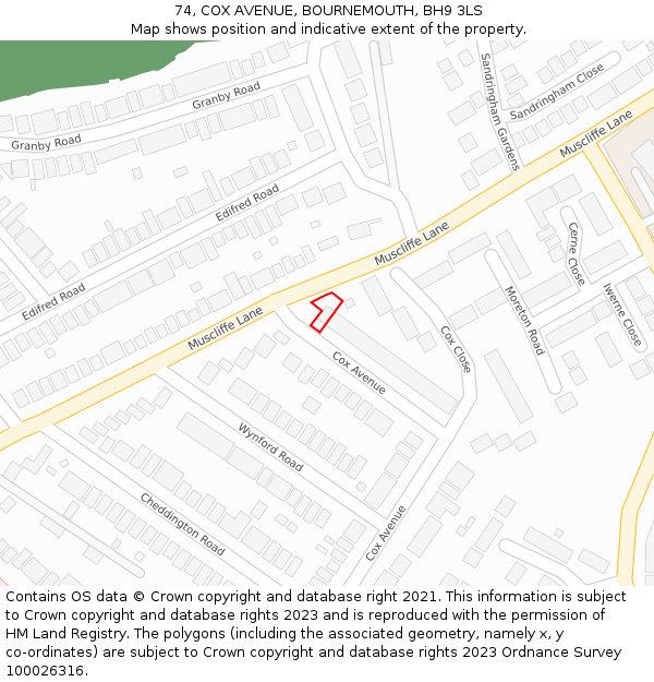 74, COX AVENUE, BOURNEMOUTH, BH9 3LS: Location map and indicative extent of plot