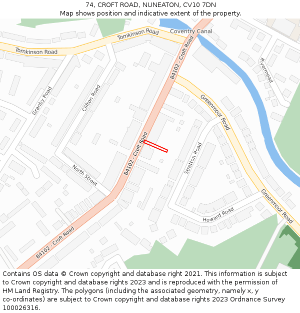 74, CROFT ROAD, NUNEATON, CV10 7DN: Location map and indicative extent of plot