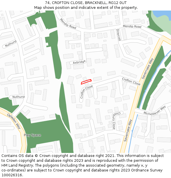 74, CROFTON CLOSE, BRACKNELL, RG12 0UT: Location map and indicative extent of plot