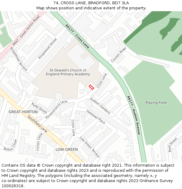 74, CROSS LANE, BRADFORD, BD7 3LA: Location map and indicative extent of plot