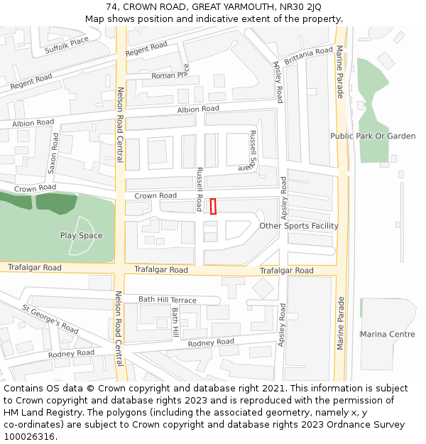 74, CROWN ROAD, GREAT YARMOUTH, NR30 2JQ: Location map and indicative extent of plot