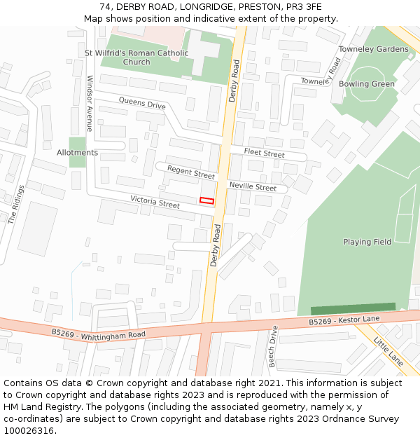 74, DERBY ROAD, LONGRIDGE, PRESTON, PR3 3FE: Location map and indicative extent of plot