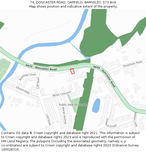 74, DONCASTER ROAD, DARFIELD, BARNSLEY, S73 9HX: Location map and indicative extent of plot