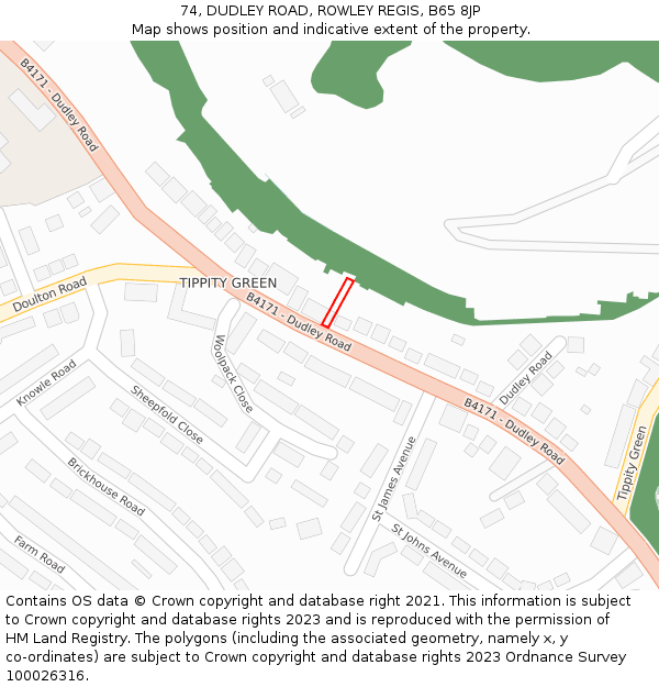 74, DUDLEY ROAD, ROWLEY REGIS, B65 8JP: Location map and indicative extent of plot