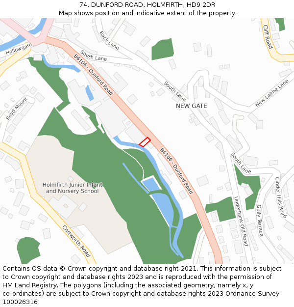 74, DUNFORD ROAD, HOLMFIRTH, HD9 2DR: Location map and indicative extent of plot
