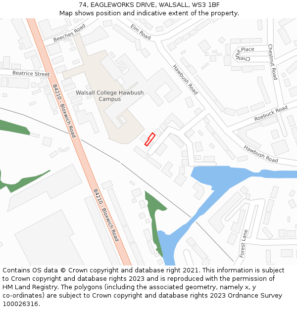 74, EAGLEWORKS DRIVE, WALSALL, WS3 1BF: Location map and indicative extent of plot