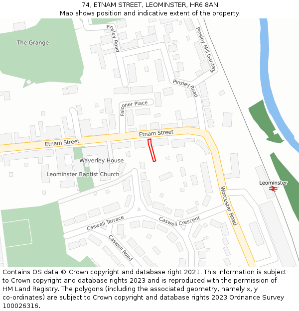 74, ETNAM STREET, LEOMINSTER, HR6 8AN: Location map and indicative extent of plot