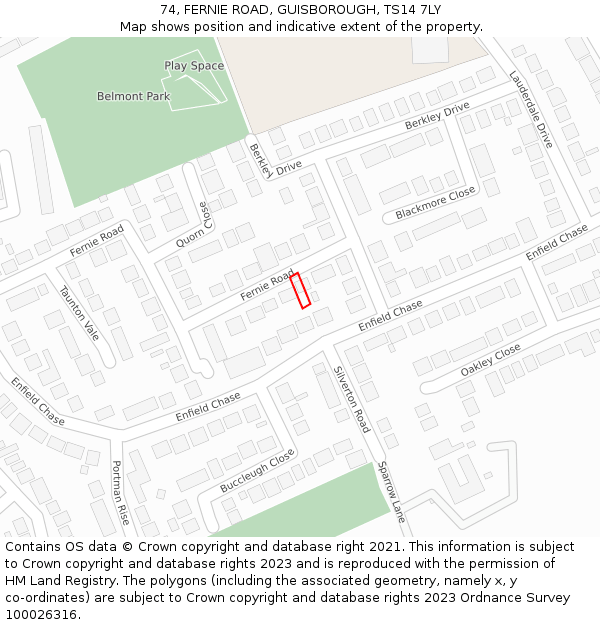74, FERNIE ROAD, GUISBOROUGH, TS14 7LY: Location map and indicative extent of plot