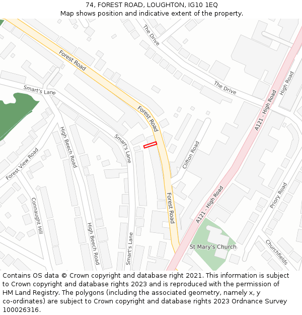 74, FOREST ROAD, LOUGHTON, IG10 1EQ: Location map and indicative extent of plot