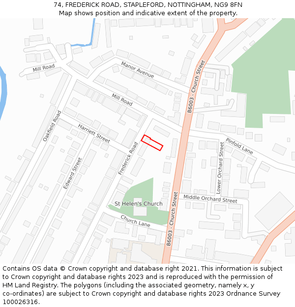 74, FREDERICK ROAD, STAPLEFORD, NOTTINGHAM, NG9 8FN: Location map and indicative extent of plot