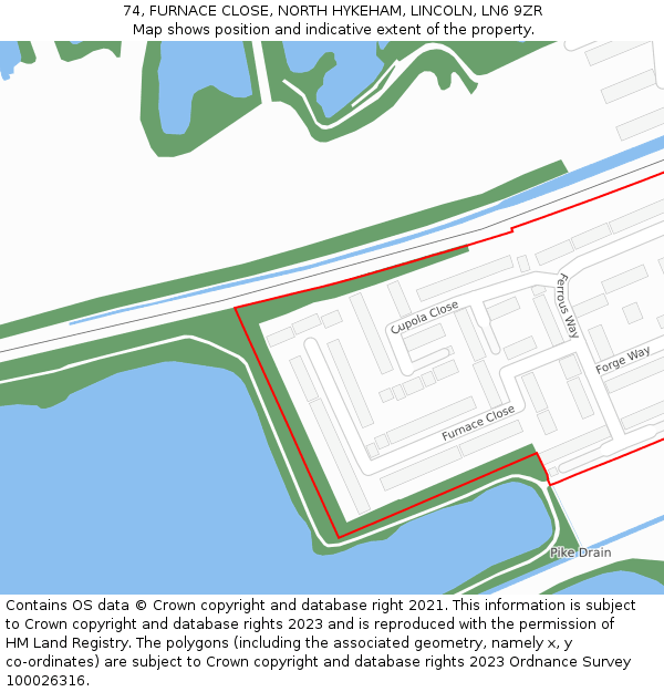 74, FURNACE CLOSE, NORTH HYKEHAM, LINCOLN, LN6 9ZR: Location map and indicative extent of plot