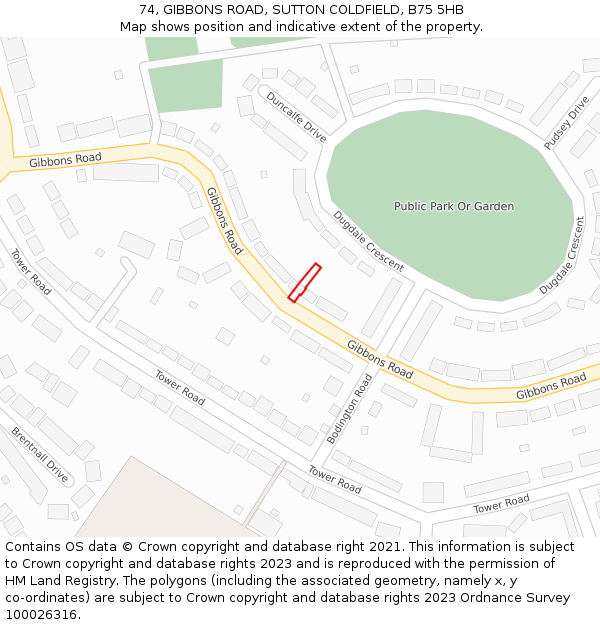 74, GIBBONS ROAD, SUTTON COLDFIELD, B75 5HB: Location map and indicative extent of plot