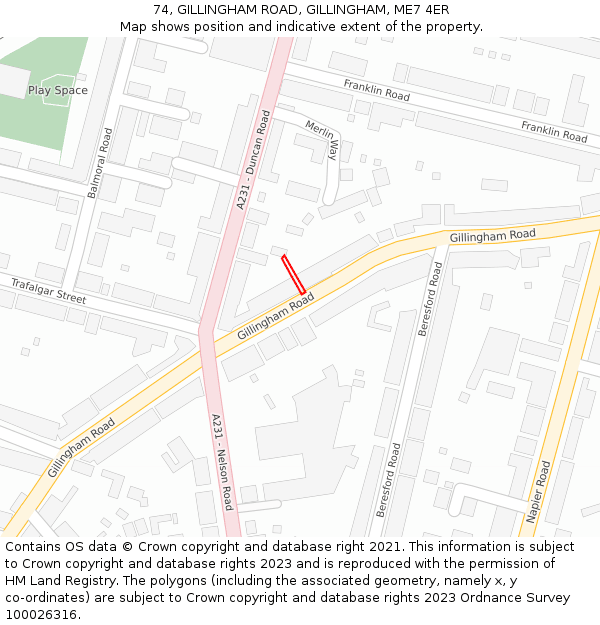 74, GILLINGHAM ROAD, GILLINGHAM, ME7 4ER: Location map and indicative extent of plot