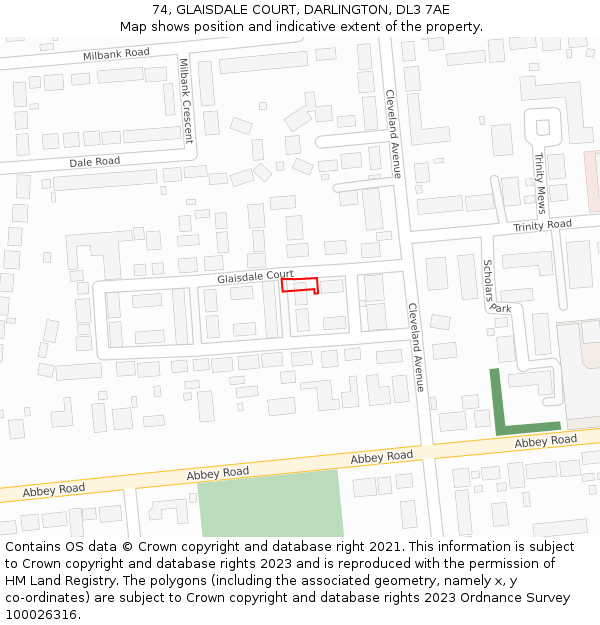 74, GLAISDALE COURT, DARLINGTON, DL3 7AE: Location map and indicative extent of plot