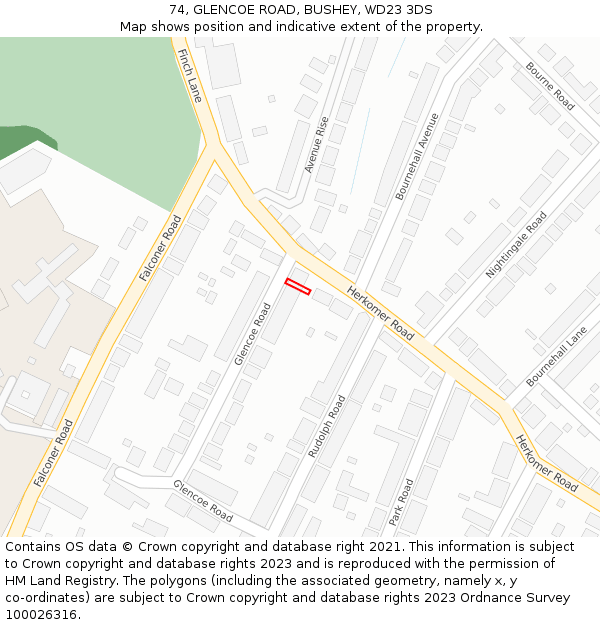 74, GLENCOE ROAD, BUSHEY, WD23 3DS: Location map and indicative extent of plot