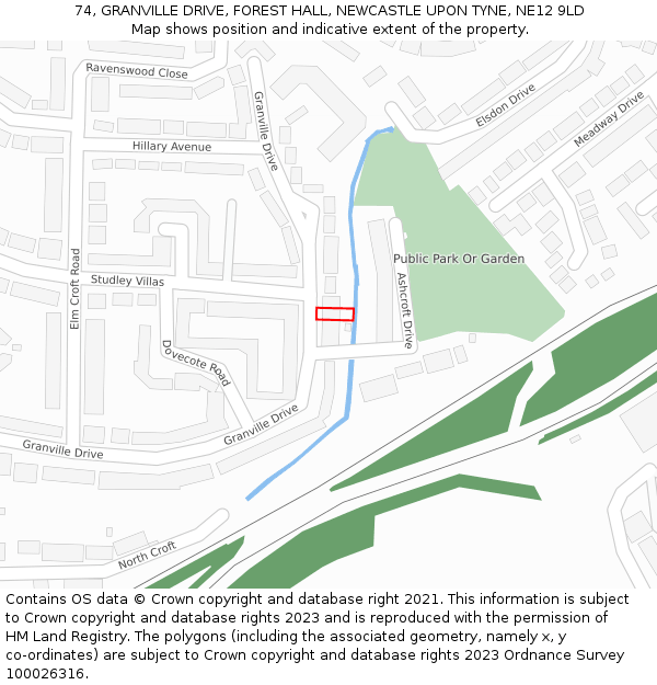 74, GRANVILLE DRIVE, FOREST HALL, NEWCASTLE UPON TYNE, NE12 9LD: Location map and indicative extent of plot