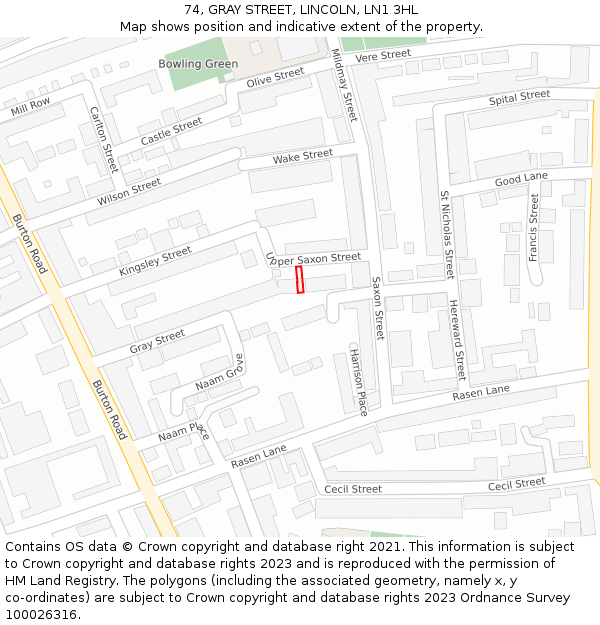 74, GRAY STREET, LINCOLN, LN1 3HL: Location map and indicative extent of plot