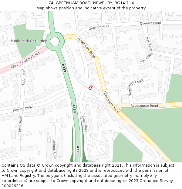 74, GREENHAM ROAD, NEWBURY, RG14 7HX: Location map and indicative extent of plot