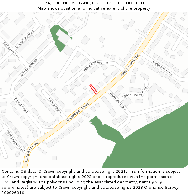 74, GREENHEAD LANE, HUDDERSFIELD, HD5 8EB: Location map and indicative extent of plot