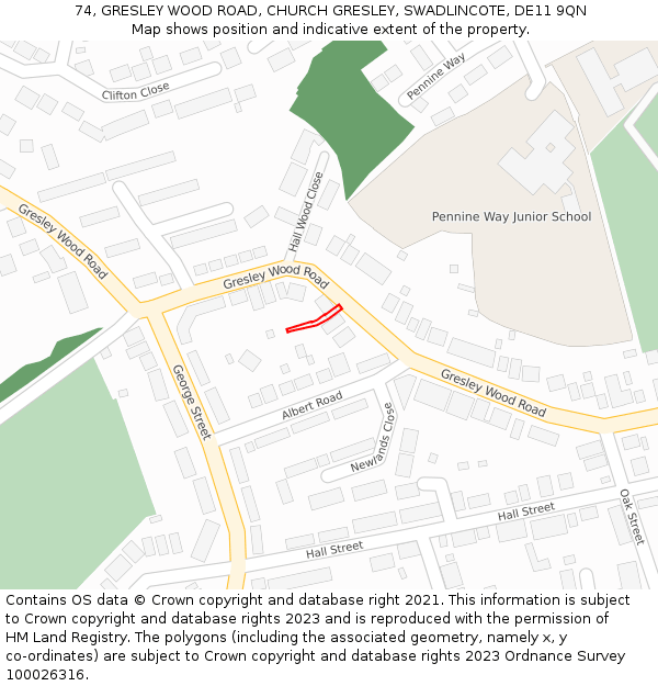 74, GRESLEY WOOD ROAD, CHURCH GRESLEY, SWADLINCOTE, DE11 9QN: Location map and indicative extent of plot