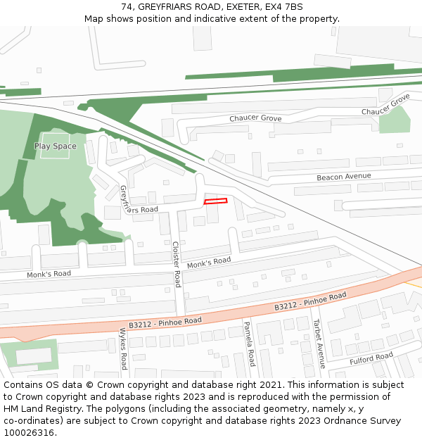 74, GREYFRIARS ROAD, EXETER, EX4 7BS: Location map and indicative extent of plot