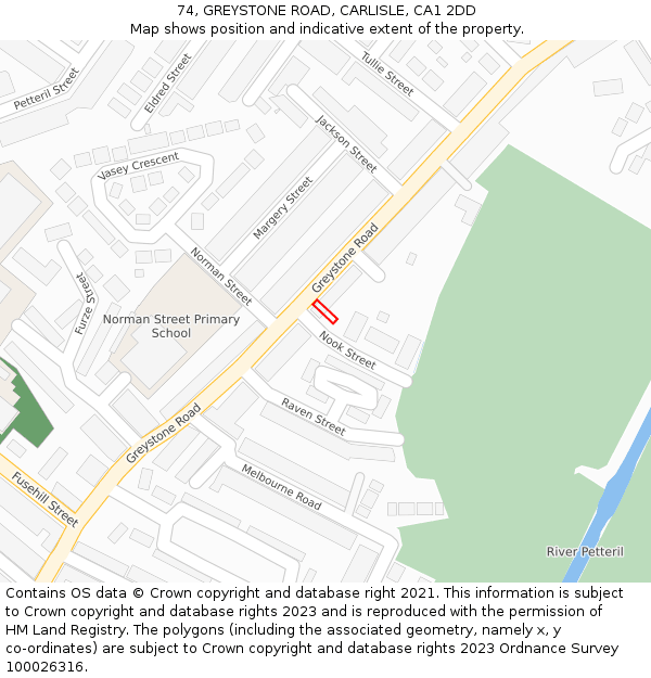 74, GREYSTONE ROAD, CARLISLE, CA1 2DD: Location map and indicative extent of plot
