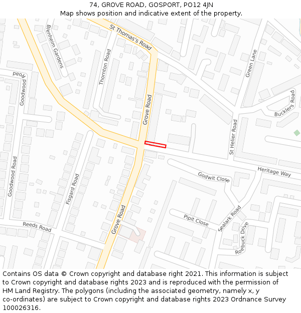 74, GROVE ROAD, GOSPORT, PO12 4JN: Location map and indicative extent of plot