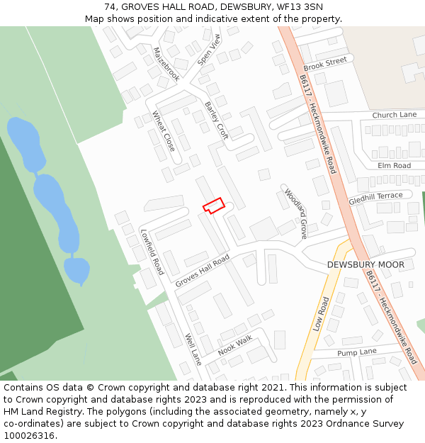 74, GROVES HALL ROAD, DEWSBURY, WF13 3SN: Location map and indicative extent of plot