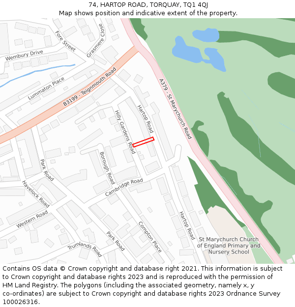 74, HARTOP ROAD, TORQUAY, TQ1 4QJ: Location map and indicative extent of plot