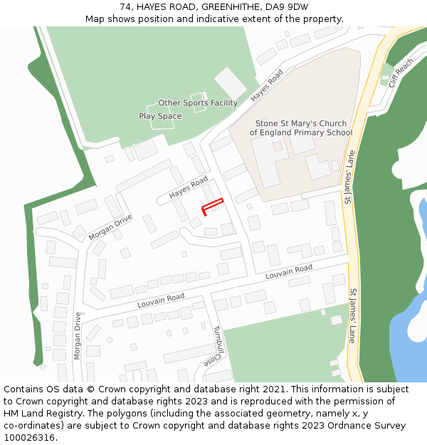 74, HAYES ROAD, GREENHITHE, DA9 9DW: Location map and indicative extent of plot
