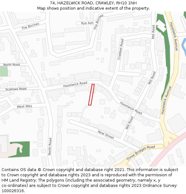 74, HAZELWICK ROAD, CRAWLEY, RH10 1NH: Location map and indicative extent of plot