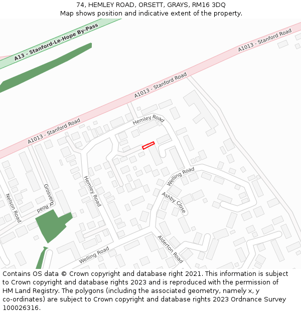 74, HEMLEY ROAD, ORSETT, GRAYS, RM16 3DQ: Location map and indicative extent of plot