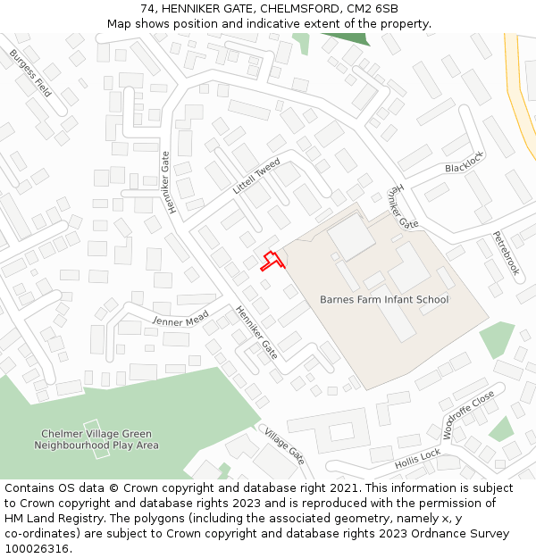 74, HENNIKER GATE, CHELMSFORD, CM2 6SB: Location map and indicative extent of plot