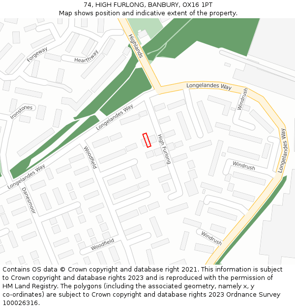74, HIGH FURLONG, BANBURY, OX16 1PT: Location map and indicative extent of plot