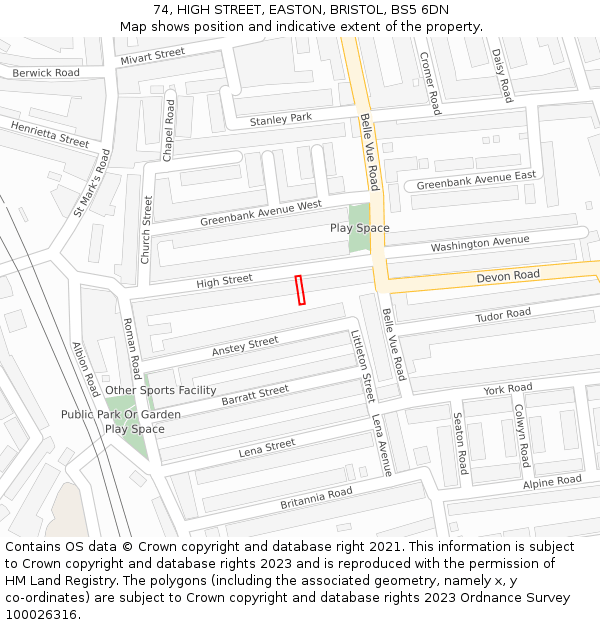 74, HIGH STREET, EASTON, BRISTOL, BS5 6DN: Location map and indicative extent of plot