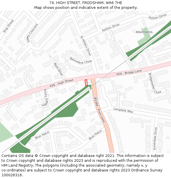74, HIGH STREET, FRODSHAM, WA6 7HE: Location map and indicative extent of plot