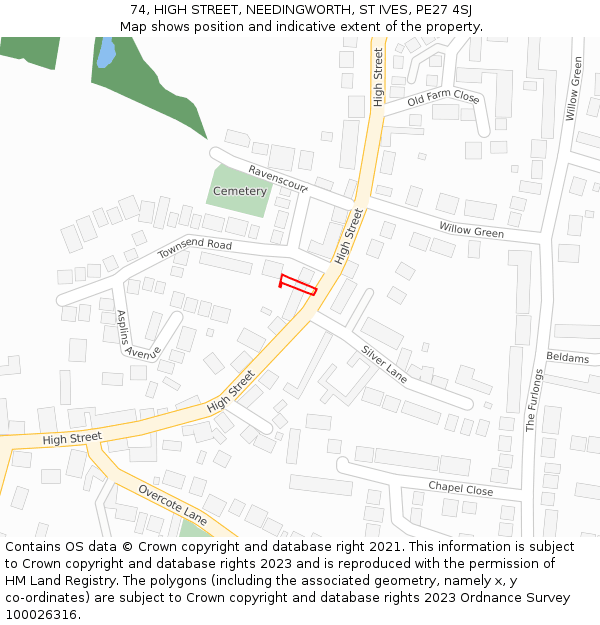 74, HIGH STREET, NEEDINGWORTH, ST IVES, PE27 4SJ: Location map and indicative extent of plot
