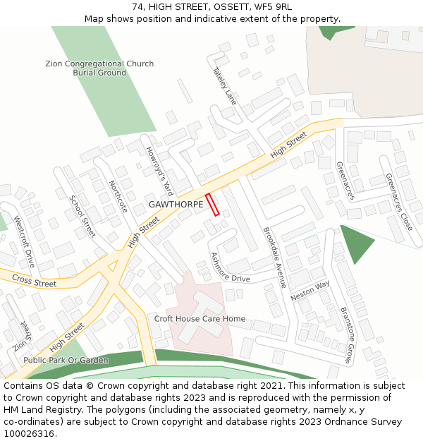 74, HIGH STREET, OSSETT, WF5 9RL: Location map and indicative extent of plot