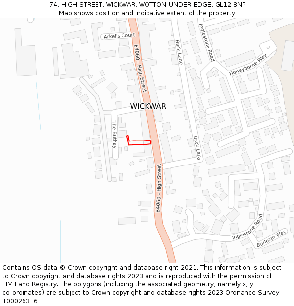74, HIGH STREET, WICKWAR, WOTTON-UNDER-EDGE, GL12 8NP: Location map and indicative extent of plot