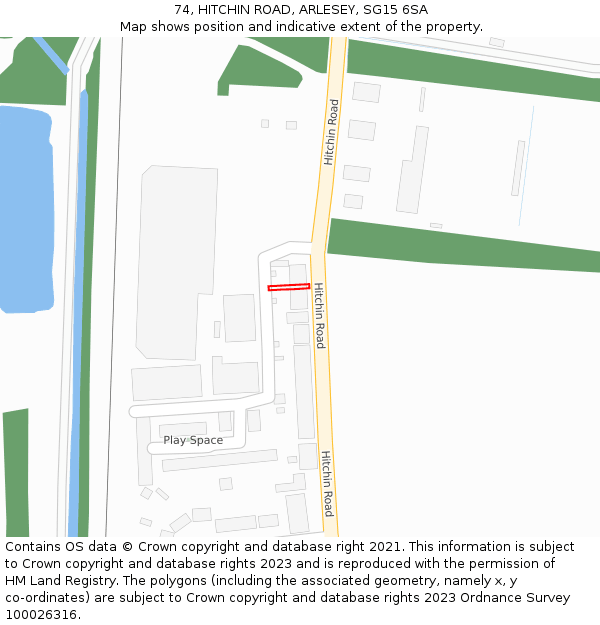 74, HITCHIN ROAD, ARLESEY, SG15 6SA: Location map and indicative extent of plot