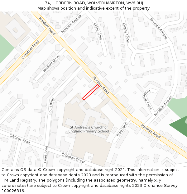 74, HORDERN ROAD, WOLVERHAMPTON, WV6 0HJ: Location map and indicative extent of plot