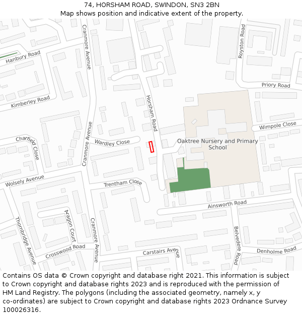 74, HORSHAM ROAD, SWINDON, SN3 2BN: Location map and indicative extent of plot