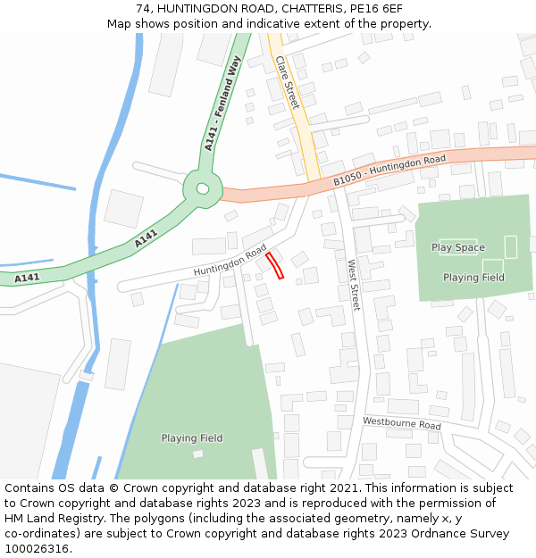 74, HUNTINGDON ROAD, CHATTERIS, PE16 6EF: Location map and indicative extent of plot