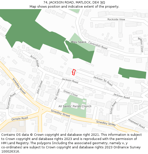 74, JACKSON ROAD, MATLOCK, DE4 3JQ: Location map and indicative extent of plot