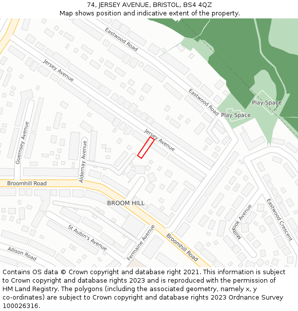 74, JERSEY AVENUE, BRISTOL, BS4 4QZ: Location map and indicative extent of plot