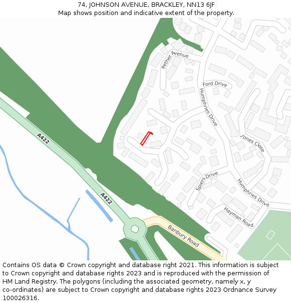 74, JOHNSON AVENUE, BRACKLEY, NN13 6JF: Location map and indicative extent of plot