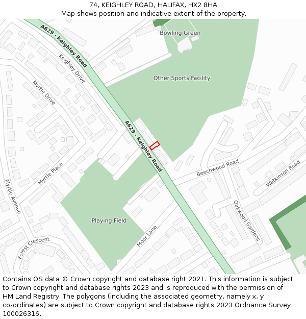 74, KEIGHLEY ROAD, HALIFAX, HX2 8HA: Location map and indicative extent of plot