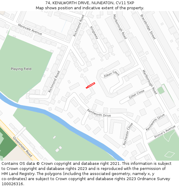 74, KENILWORTH DRIVE, NUNEATON, CV11 5XP: Location map and indicative extent of plot