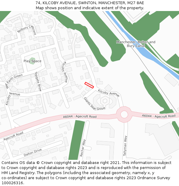 74, KILCOBY AVENUE, SWINTON, MANCHESTER, M27 8AE: Location map and indicative extent of plot